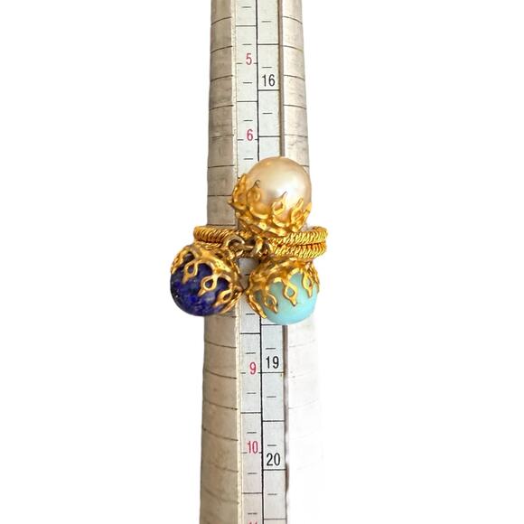 Western Germany Drop Dangle Charms Cha-Cha Rings pearls, turquoise, Lapis Lazuli - Picture 7 of 12